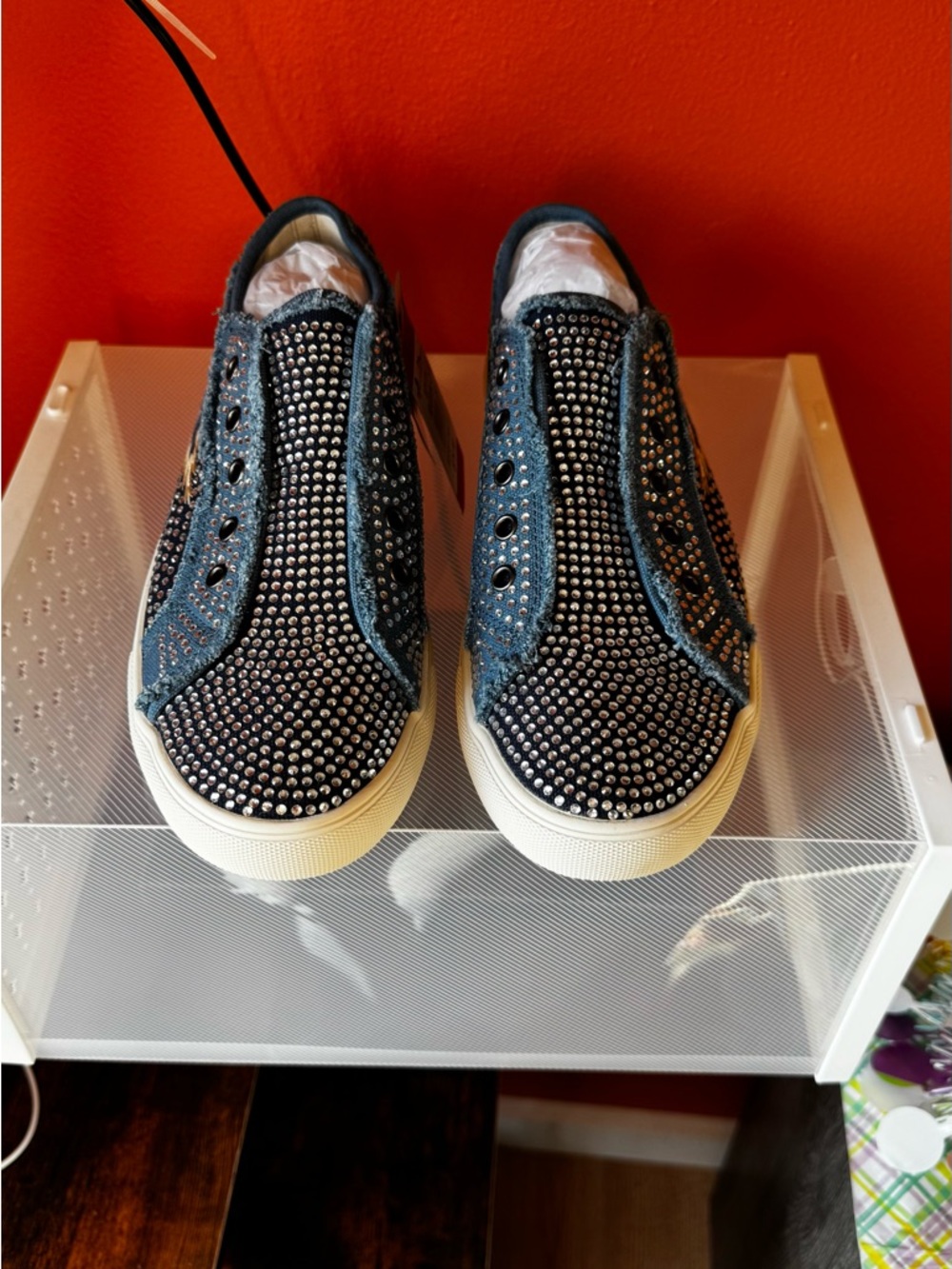 Montana West Blue Embellished Slip-On Sneakers with Aztec Accent - Picture 2 of 6